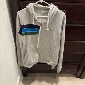 Lacoste Light Gray jacket with Stripes - small spot on front as shown in pic
